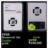 NGC 1956 Proof Roosevelt Dime 10c Graded pr69 By N