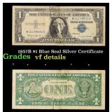 1957B $1 Blue Seal Silver Certificate Grades vf de
