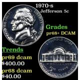 1970-s Proof Jefferson Nickel 5c Grades GEM++ Proo