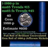 BU Shotgun Jefferson 5c roll, 1986-p 40 pcs Bank $