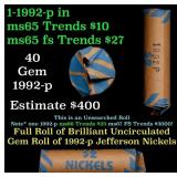 BU Shotgun Jefferson 5c roll, 1992-p 40 pcs Bank $
