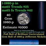 BU Shotgun Jefferson 5c roll, 1980-p 40 pcs Bank $