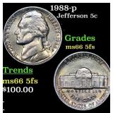 1988-p Jefferson Nickel 5c Grades GEM+ 5fs