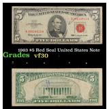 1963 $5 Red Seal United States Note Grades vf++