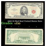 1963 $5 Red Seal United States Note Grades vf++