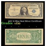 1957 $1 Blue Seal Silver Certificate Grades vf++