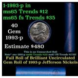 BU Shotgun Jefferson 5c roll, 1993-p 40 pcs Bank $