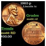 1962-p Lincoln Cent 1c Grades GEM+ Unc RD