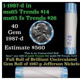 BU Shotgun Jefferson 5c roll, 1987-d 40 pcs Bank $