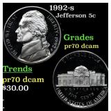 1992-s Proof Jefferson Nickel 5c GEM++ Proof Deep