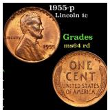 1955-p Lincoln Cent 1c Grades Choice Unc RD
