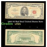 1963 $5 Red Seal United States Note Grades vf+
