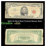 1963 $5 Red Seal United States Note Grades vf+