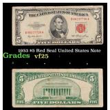 1953 $5 Red Seal United States Note Grades vf+
