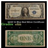 1935C $1 Blue Seal Silver Certificate Grades vf+