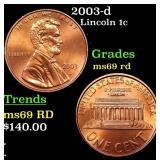 2003-d Lincoln Cent 1c Grades ms69 RD