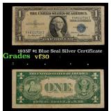 1935F $1 Blue Seal Silver Certificate Grades vf++