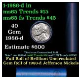 BU Shotgun Jefferson 5c roll, 1986-d 40 pcs Bank $