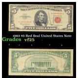 1963 $5 Red Seal United States Note Grades vf+
