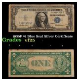 1935F $1 Blue Seal Silver Certificate Grades vf+