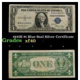 1935E $1 Blue Seal Silver Certificate Grades xf