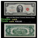 1963 $2 Red Seal United States Note Grades Choice