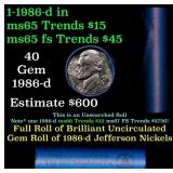 BU Shotgun Jefferson 5c roll, 1986-d 40 pcs Bank $