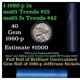 BU Shotgun Jefferson 5c roll, 1980-p 40 pcs Bank $