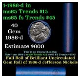 BU Shotgun Jefferson 5c roll, 1986-d 40 pcs Bank $