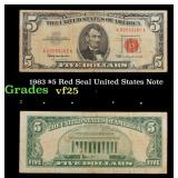 1963 $5 Red Seal United States Note Grades vf+