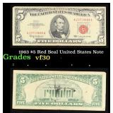 1963 $5 Red Seal United States Note Grades vf++