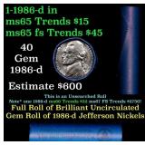 BU Shotgun Jefferson 5c roll, 1986-d 40 pcs Bank $