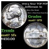 1942-p Jefferson Nickel Near TOP POP! 5c Graded ms