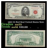 1963 $5 Red Seal United States Note Grades Choice