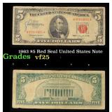 1963 $5 Red Seal United States Note Grades vf+