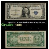 1935E $1 Blue Seal Silver Certificate Grades vf++