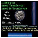 BU Shotgun Jefferson 5c roll, 1986-d 40 pcs Bank $