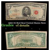 1963 $5 Red Seal United States Note Grades vf deta