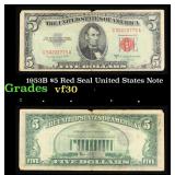 1953B $5 Red Seal United States Note Grades vf++