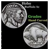 Hobo Buffalo Nickel 5c Grades Hand Carved