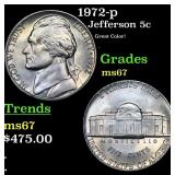 1972-p Jefferson Nickel 5c Grades GEM++ Unc