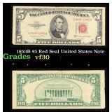 1953B $5 Red Seal United States Note Grades vf++