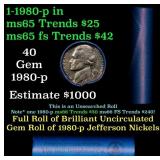 BU Shotgun Jefferson 5c roll, 1980-p 40 pcs Bank $