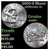 2005-d Bison Jefferson Nickel 5c Grades GEM++ Unc