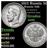 1912 Russia 50 Kopeks Silver Y# 58.2 Grades Choice