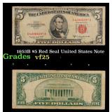 1953B $5 Red Seal United States Note Grades vf+