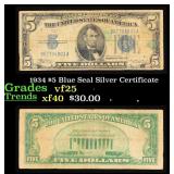 1934 $5 Blue Seal Silver Certificate Grades vf+