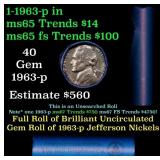 BU Shotgun Jefferson 5c roll, 1963-p 40 pcs Bank $