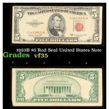 1953B $5 Red Seal United States Note Grades vf++