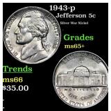 1943-p Jefferson Nickel 5c Grades GEM+ Unc